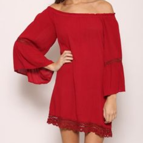 Flying Tomato Tops - Flying Tomato Bell Sleeve Off the Shoulder Tunic